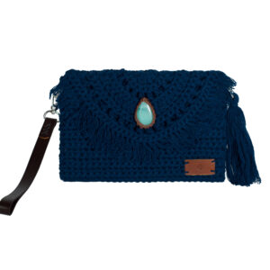 bolso artesanal de ganchillo azul marino con piedra Aguamarina, hecho a mano Enebro Toledo
